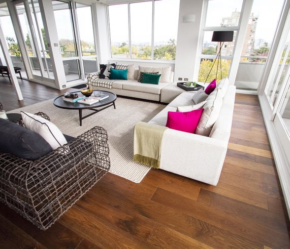 Engineered prestige oak flooring for living room installation