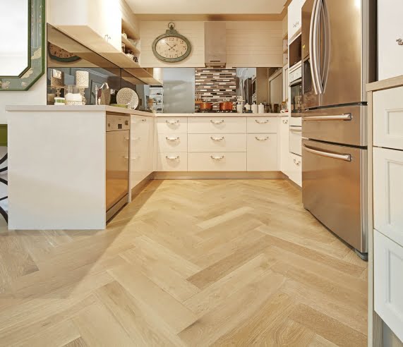 De Marque Oak Parquetry engineered flooring kitchen installation by Floors By Nature